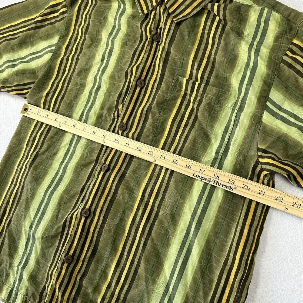 Tommy Bahama Silk Shirt Mens Medium Green Yellow‎ Crab Print Tropical Vacation
